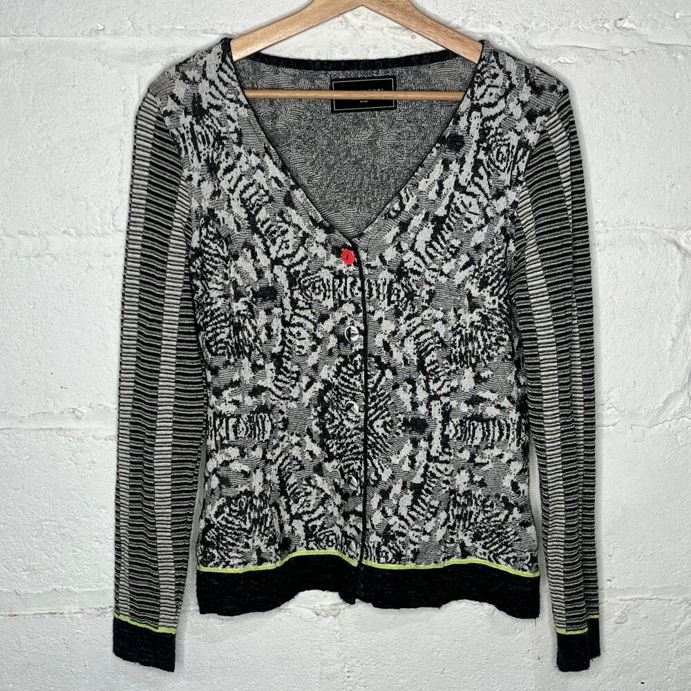Eva & Claudi Women's Danish Design‎ Wool Alpaca V-Neck Black Gray Cardigan Small